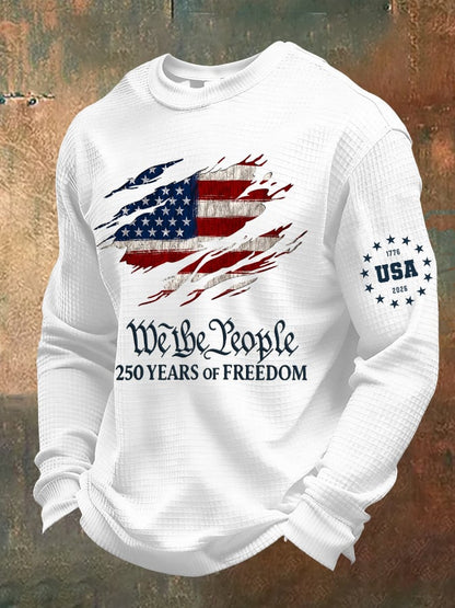 Men's casual American 250th anniversary waffle-knit T-shirt