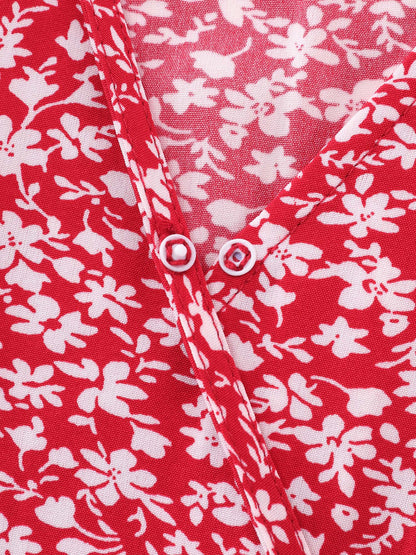Ditsy Floral Print Flared Sleeve Maxi Dress