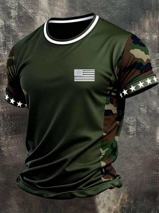 Men's Retro Patriot Camouflage Patchwork T-shirt