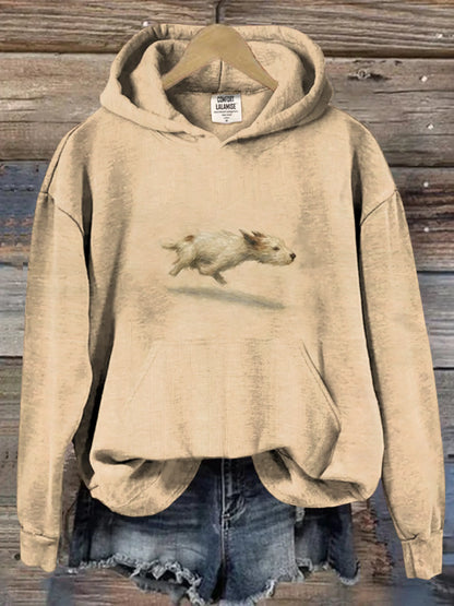 Funny Cute Running Dog Art Casual Hoodie Sweatshirt