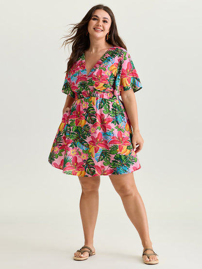 Bright Floral Print Built-In Shorts Mini Dress