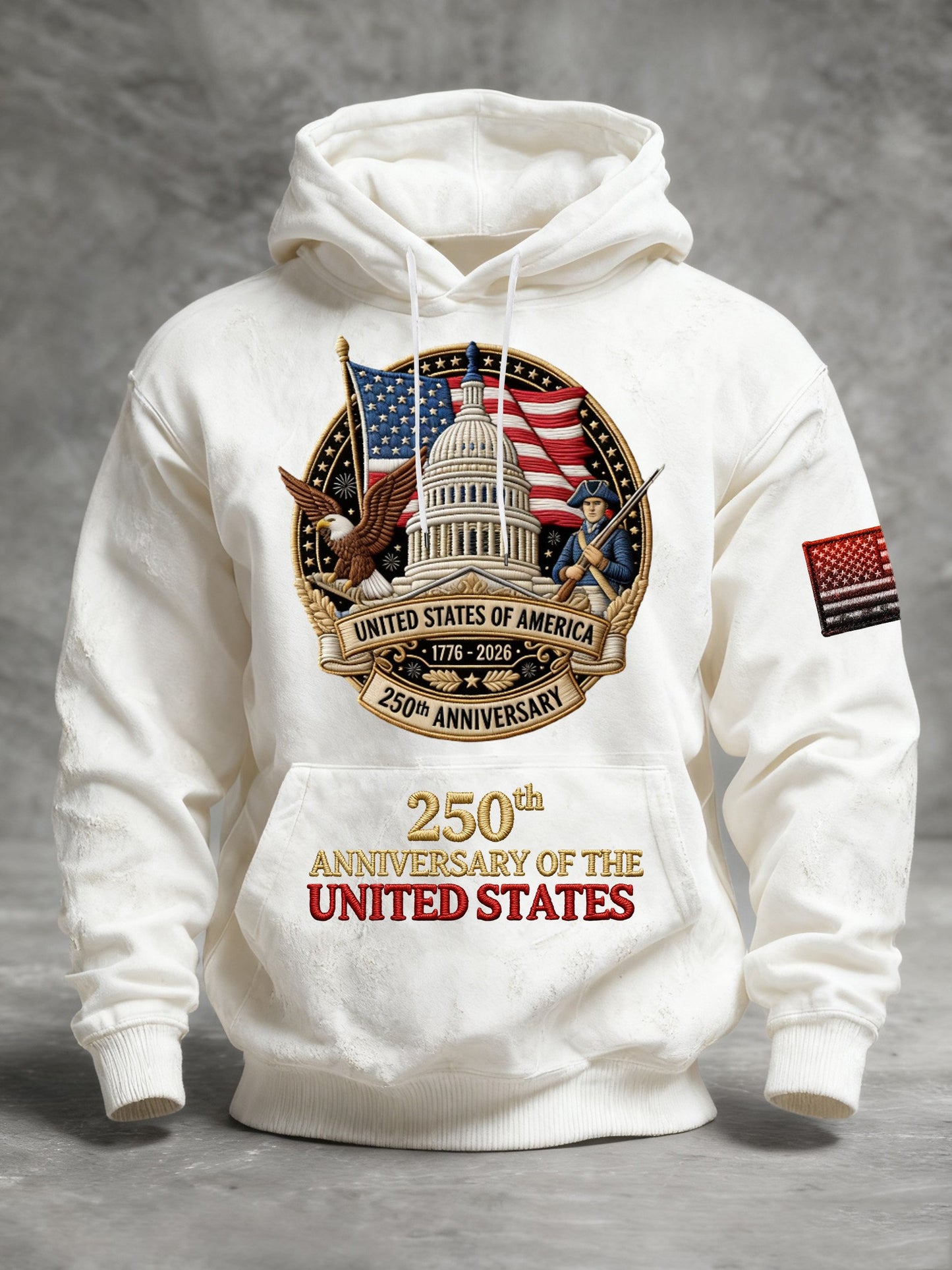 Men's Vintage American Flag Print Hooded Sweatshirt