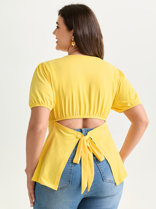 Back-Tie Cut-Out Plain Knit Top