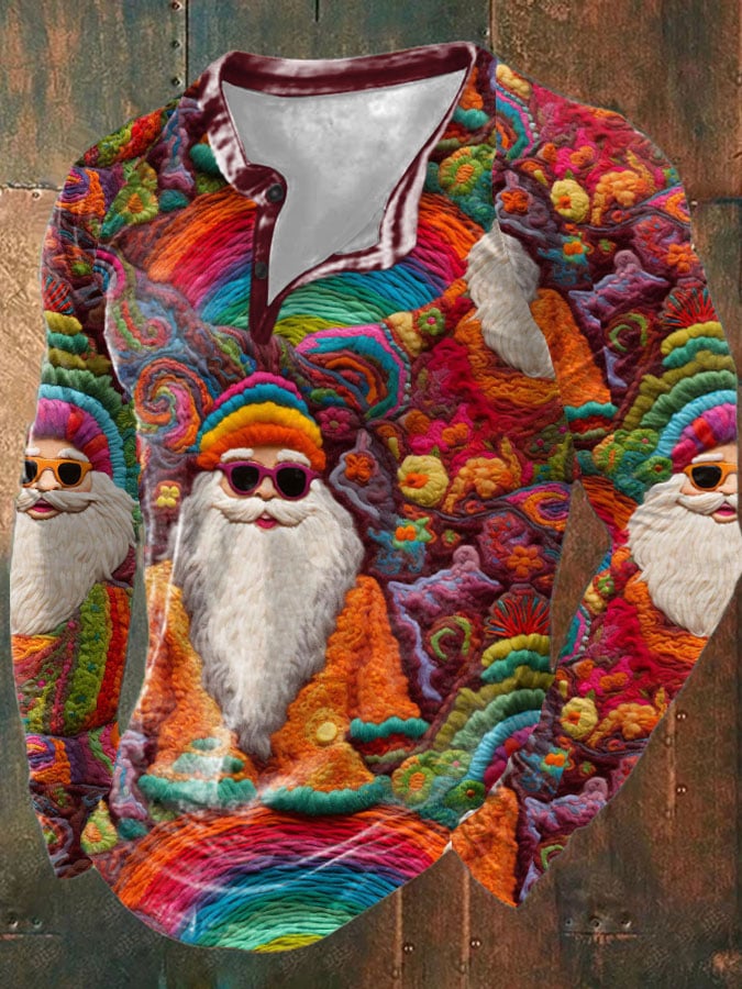 Men's Retro Santa Print Long Sleeve Top