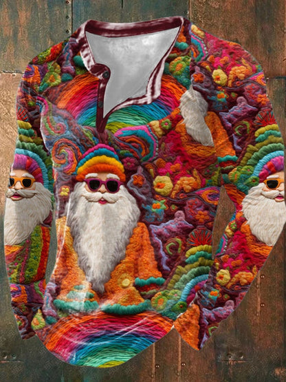Men's Retro Santa Print Long Sleeve Top