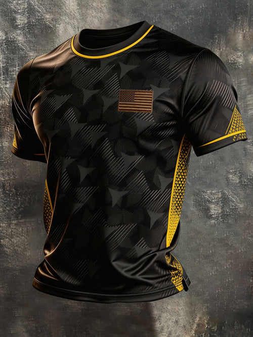 Men's Retro Patriotic Color-block Casual Short-Sleeve T-Shirt