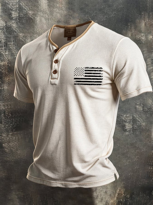 Men's Retro Color Block Waffle Patriot Henry T-Shirt