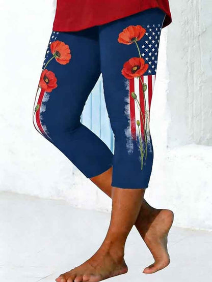 Women's Memorial Day Print Cropped Pants