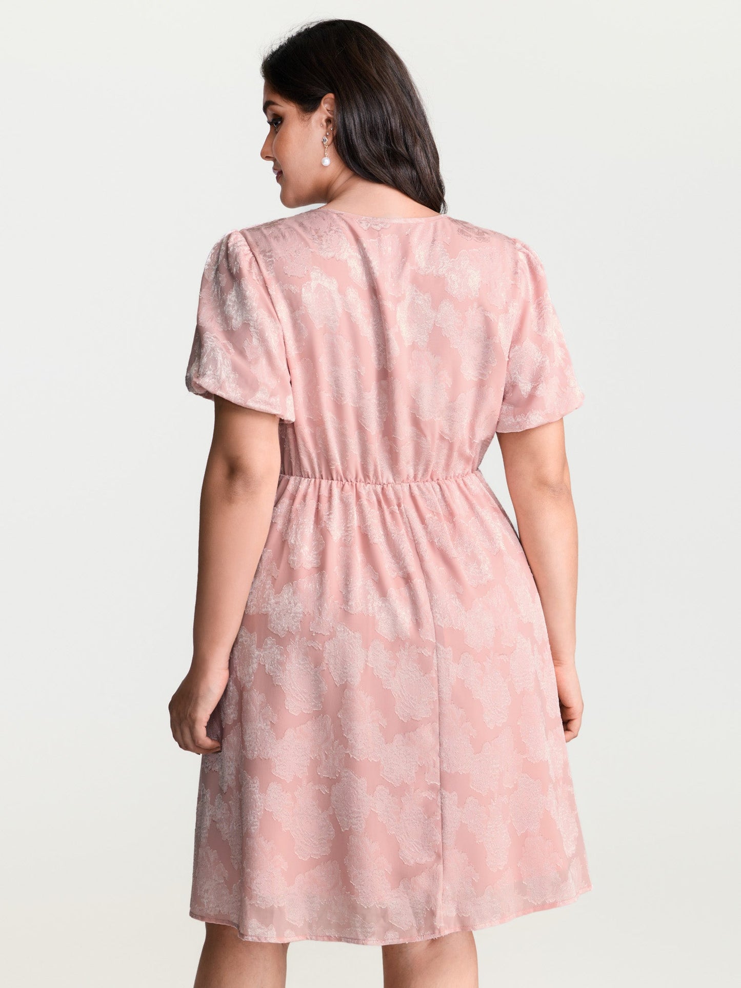 Floral Textured Bubble Sleeve Mini Dress
