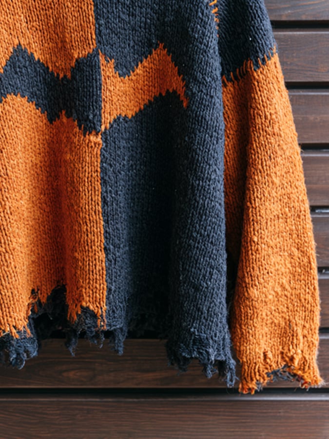 Men's Retro Color-Block Halloween Knit Top