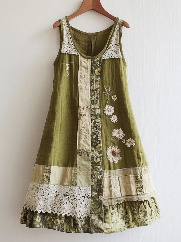 Women's Embroidered Print Sleeveless Round Neck Dress