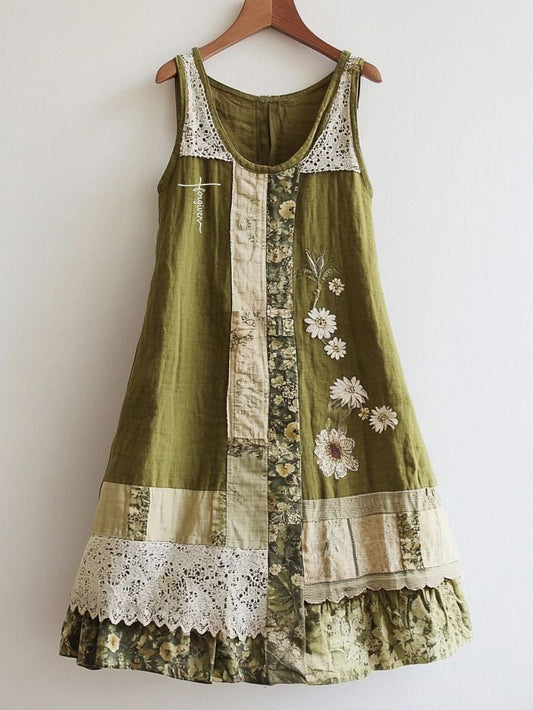 Women's Embroidered Print Sleeveless Round Neck Dress