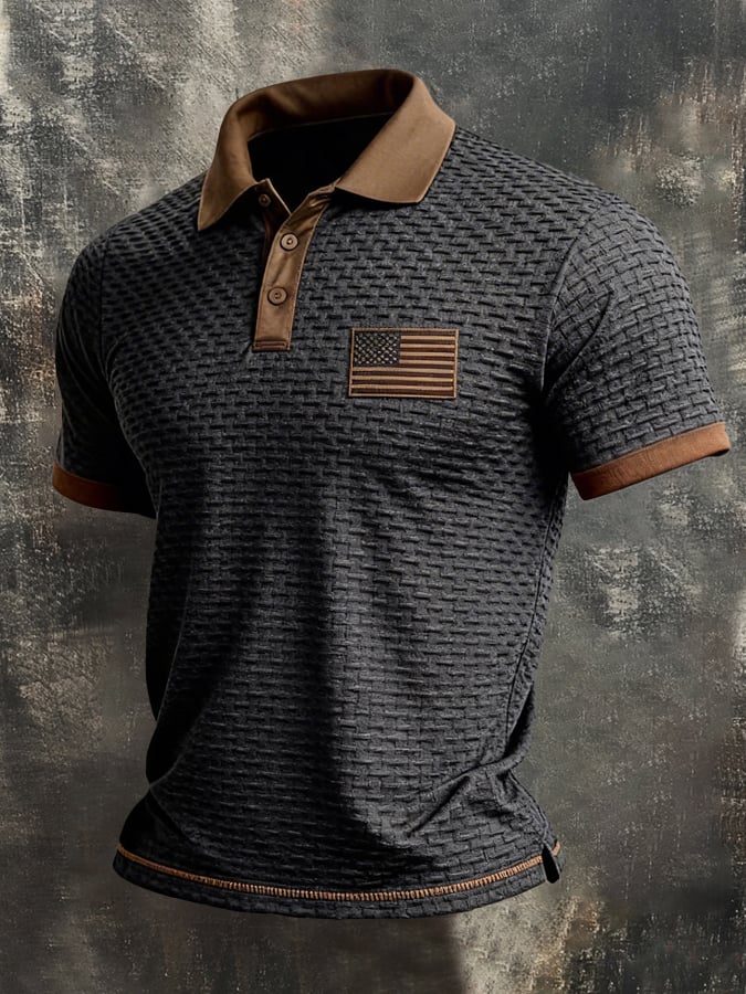 Men's Retro Color-Block Textured Fabric "Patriot" Polo Shirt