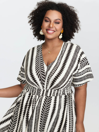 Solid Geometric Dolman Sleeve Pocket Shirred Split Hem Dress