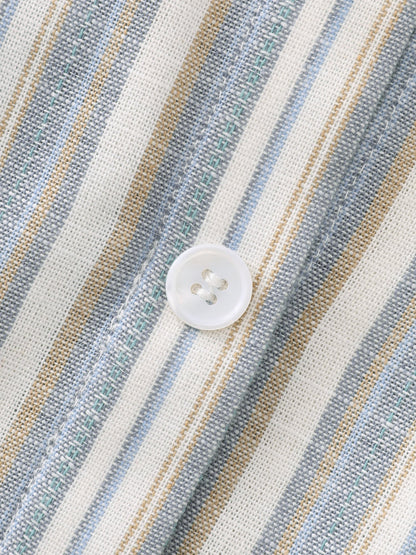 Cotton Linen Blend Striped Print Midi Dress