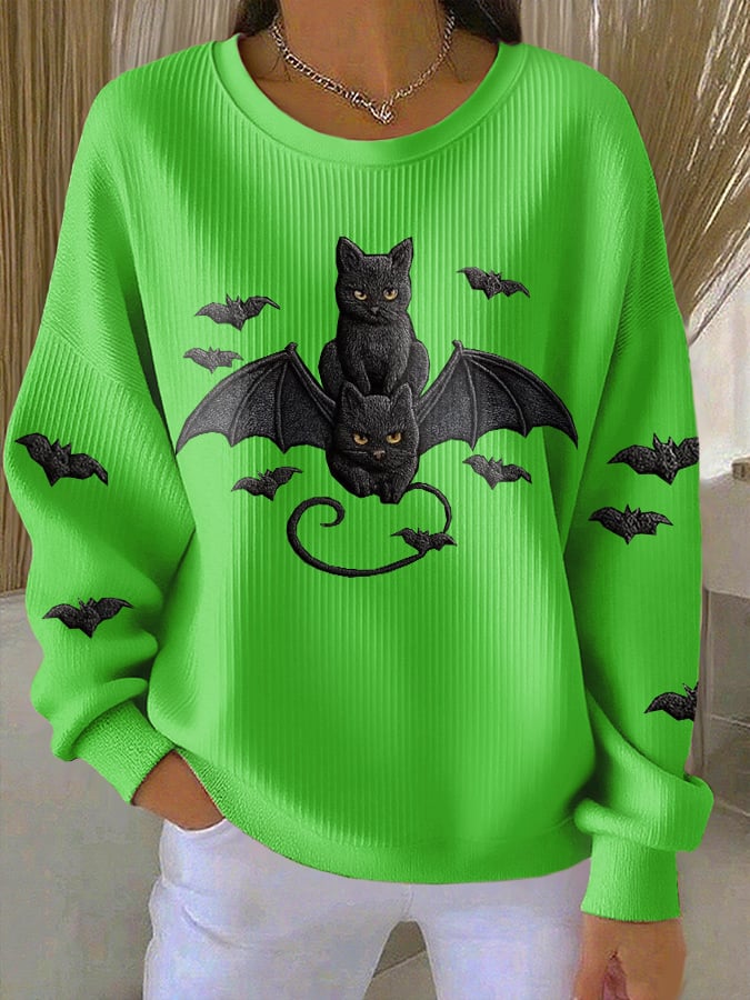 Women's Vintage Halloween Print Knit Long Sleeve Top