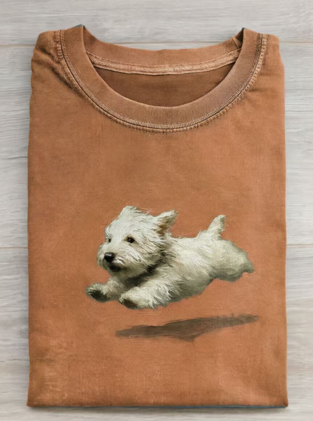 Funny retro Cute Running Dog Art Print Casual Cotton Short Sleeve T-shirt