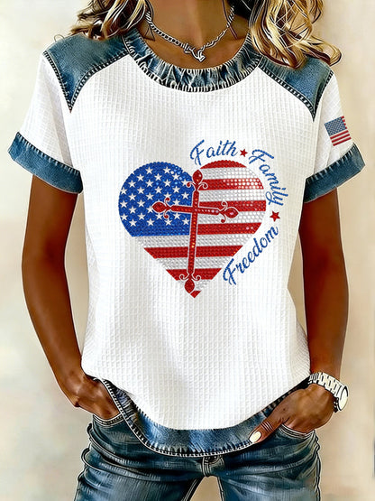 Women's 250th Anniversary American Denim Print Casual Top