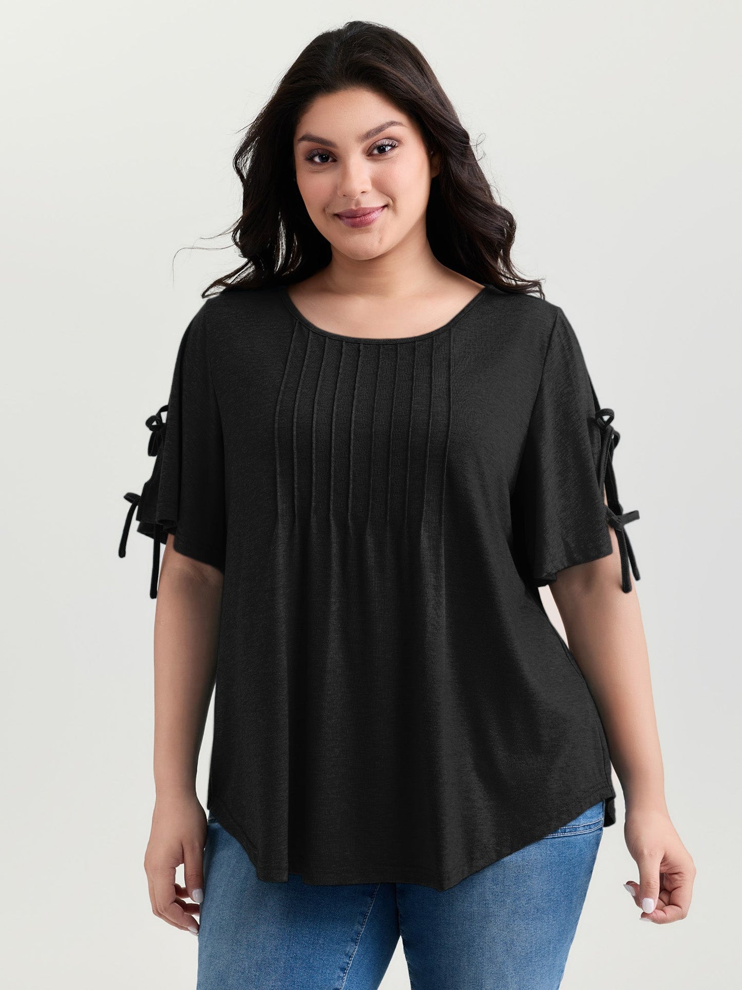 Supersoft Pleated Knot-Tie Sleeve T-Shirt