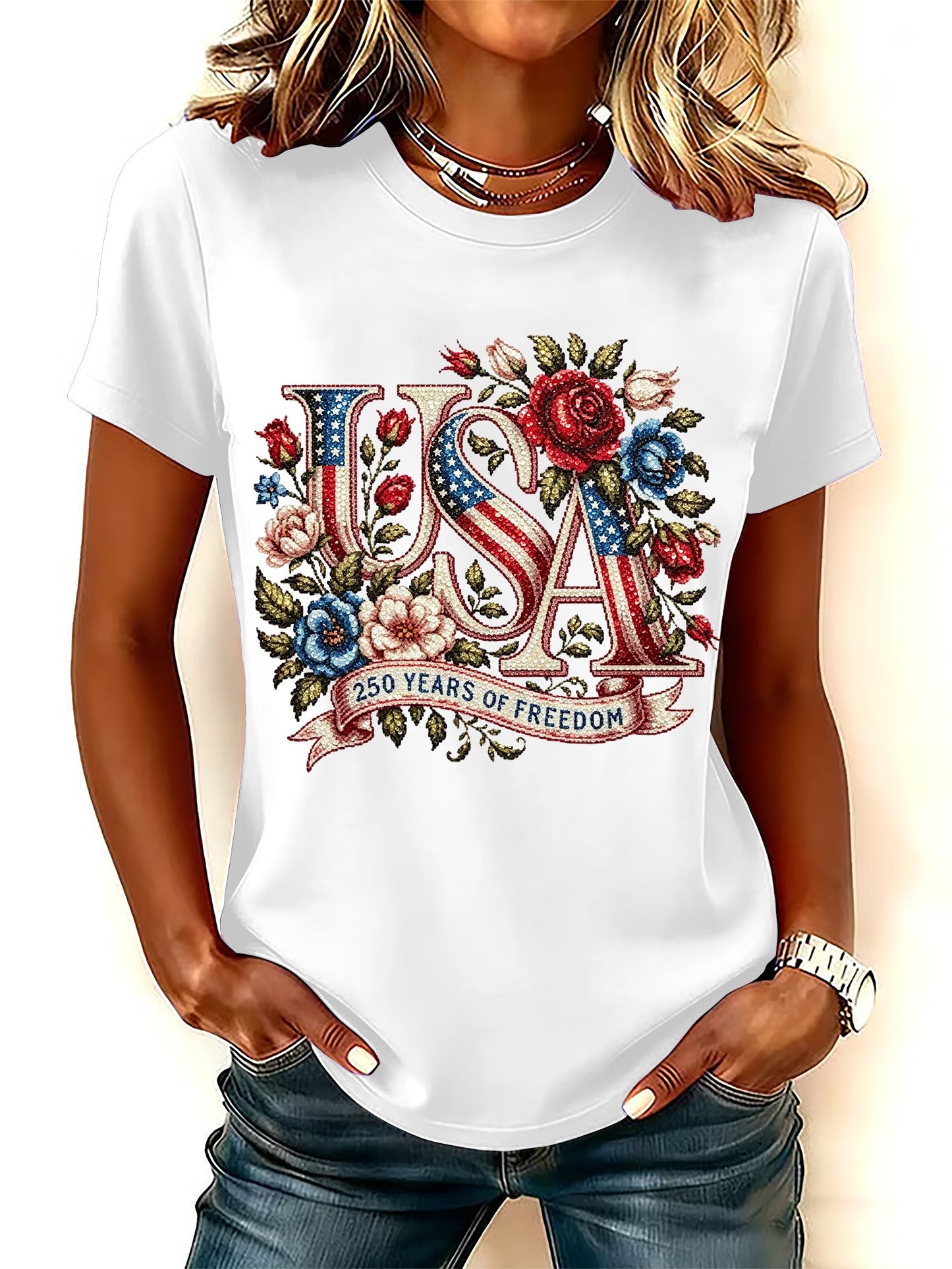 Women's 250th Anniversary Freedom Flower Art  Print   Shirt
