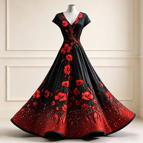 Women's With Poppy Floral Art Print Casual Dress