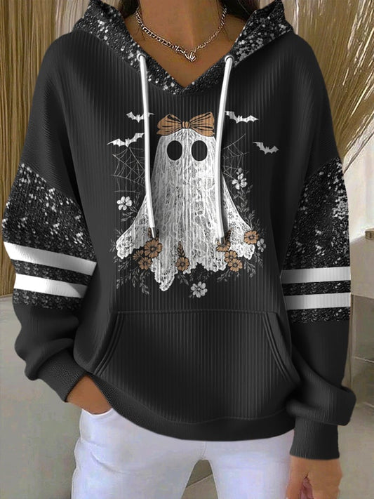 Women's  Vintage Halloween Ghost Print Casual Hoodie