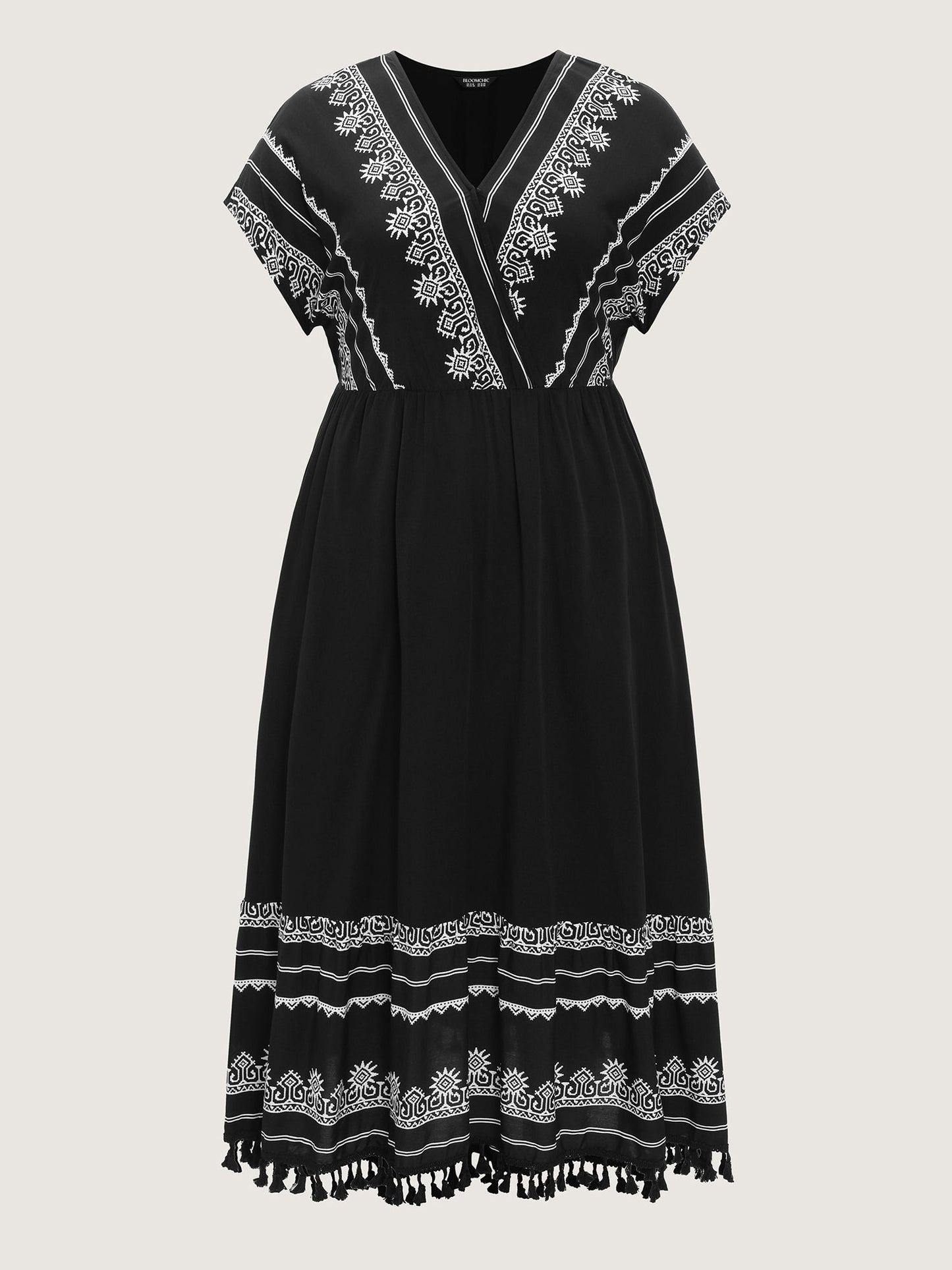 Boho Geometric Print V-Neck Maxi Dress