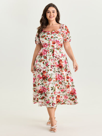 Floral Print Triangular Waist Midi Dress