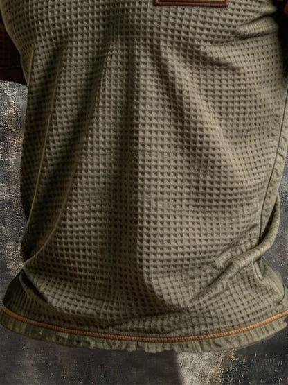 Men's Retro Color-Block Knitted T-Shirt with Textured Finish