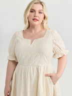Embroidered Notched Collar Mini Dress