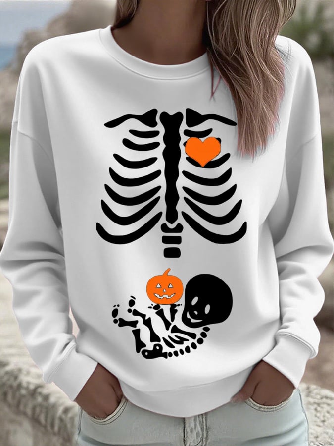 🔥HOT SALE🔥Women's Skeleton Halloween Maternity Print Sweatshirt