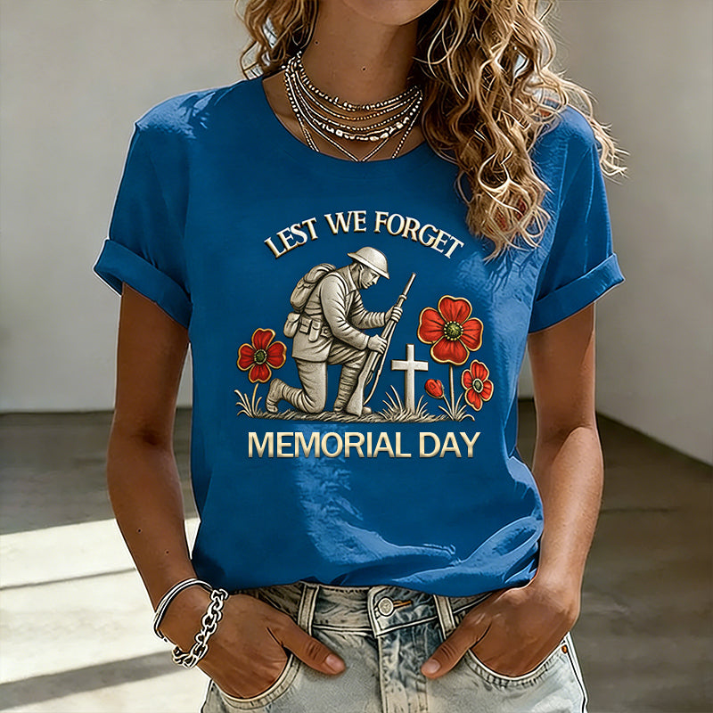 Women's Memorial Day Poppy Art Print Casual T-Shirt