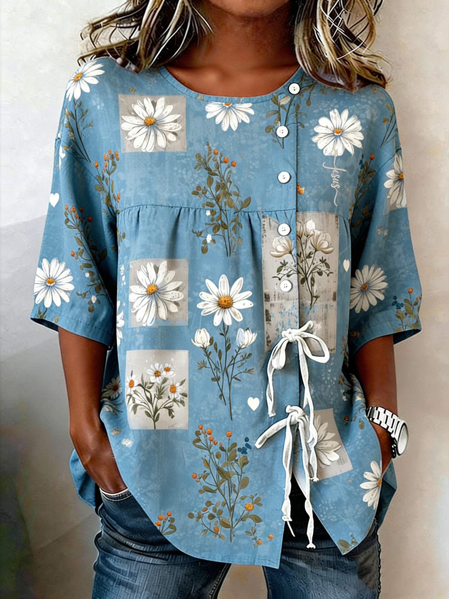 Women's Retro Faith Floral Print Top