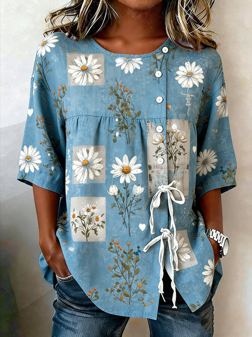 Women's Retro Faith Floral Print Top