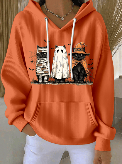 🔥HOT SALE🔥Women's Halloween Cat Print Casual Hooded Sweatshirt