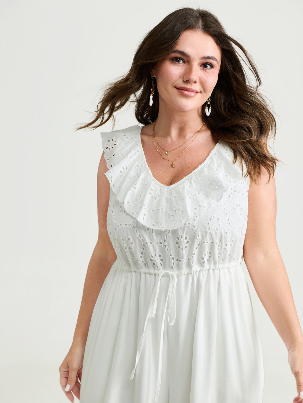 Ruffled Neckline Open Back-Tie Jumpsuit