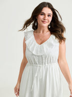 Ruffled Neckline Open Back-Tie Jumpsuit