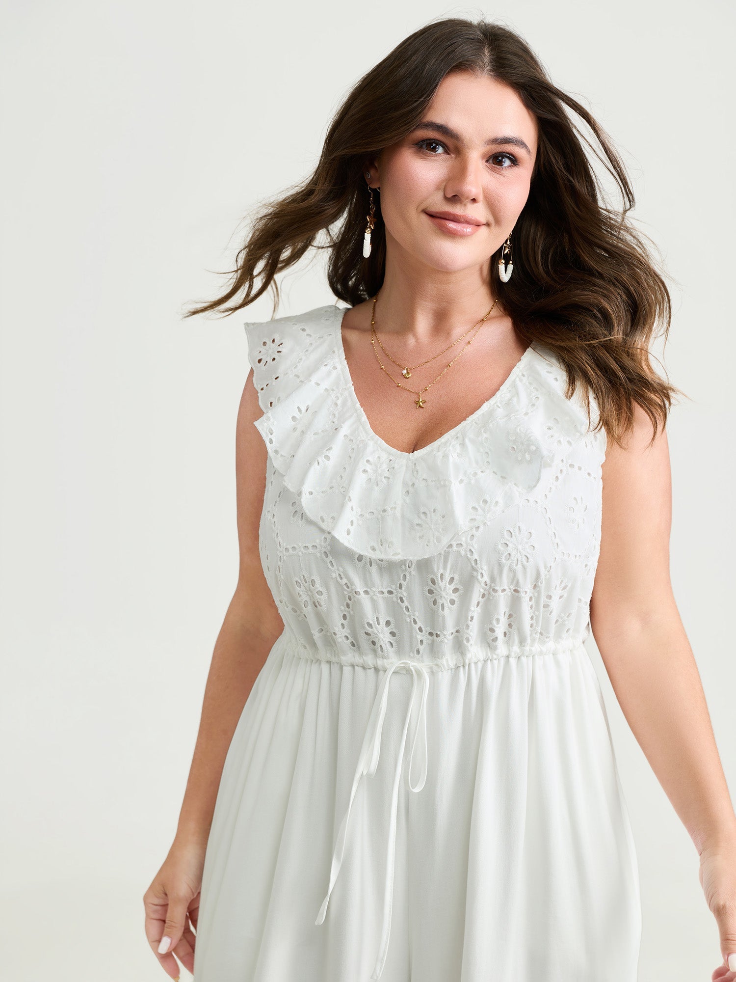 Ruffled Neckline Open Back-Tie Jumpsuit