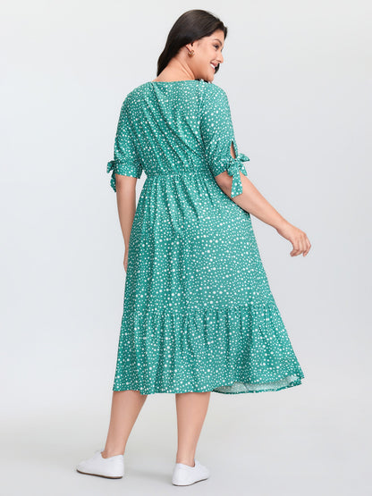 Polka Dot Sleeve Ties Midi Dress