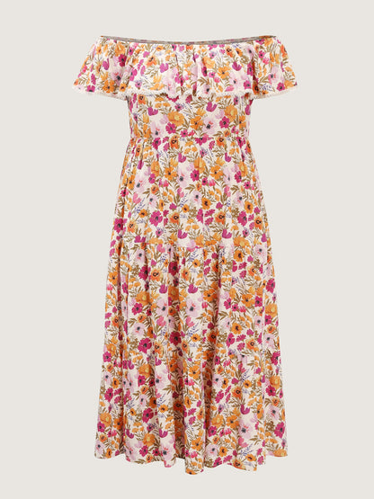 Floral Print Off-Shoulder Stretchy Waist Maxi Dress