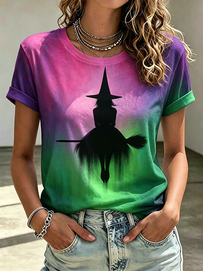 Ladies' Witch Printed Round Neck T-Shirt