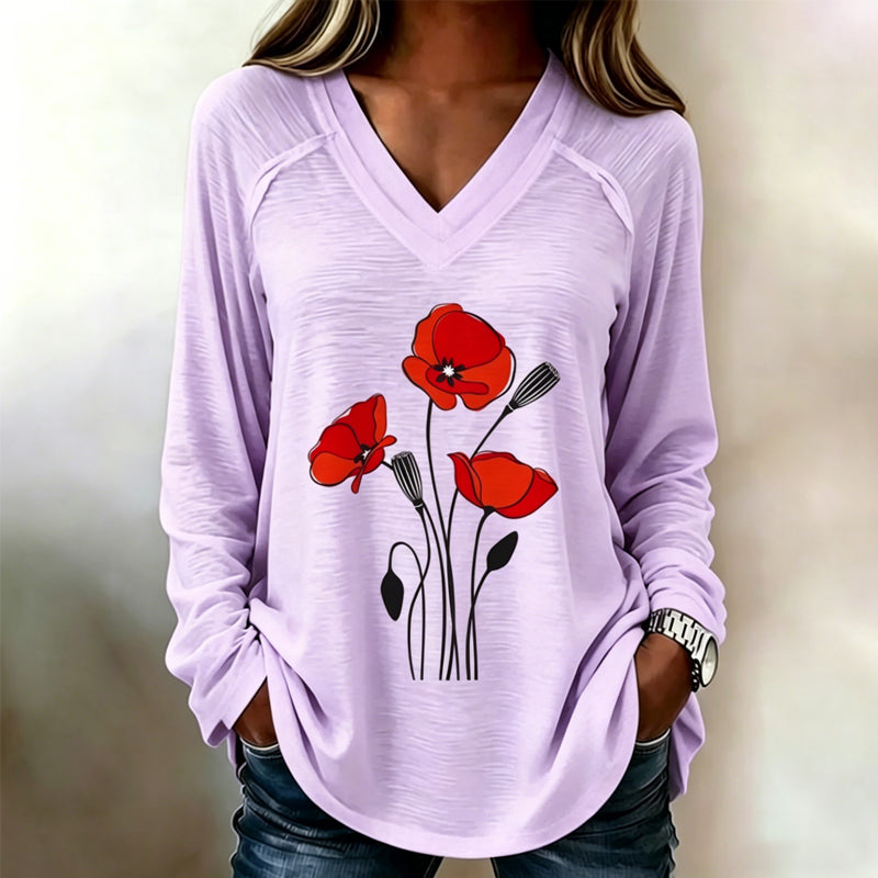 Women's Memorial Day Poppy Art Printed T-Shirt