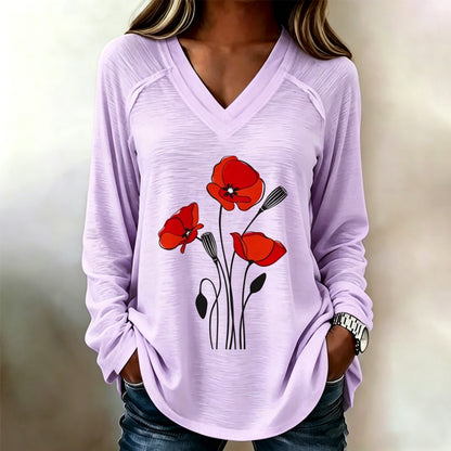 Women's Memorial Day Poppy Art Printed T-Shirt