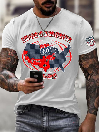 Men's Vintage USA Flag Road Trip Print Round Neck T-shirt