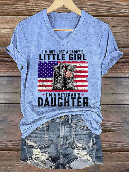 Women's I'm Not Just Daddy's Girl I'm A Veteran's Daughter Printed Casual V-Neck T-Shirt