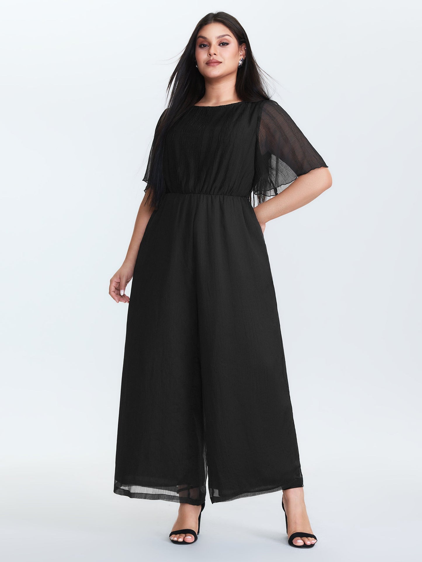 Sheer Textured Flowy Jumpsuit
