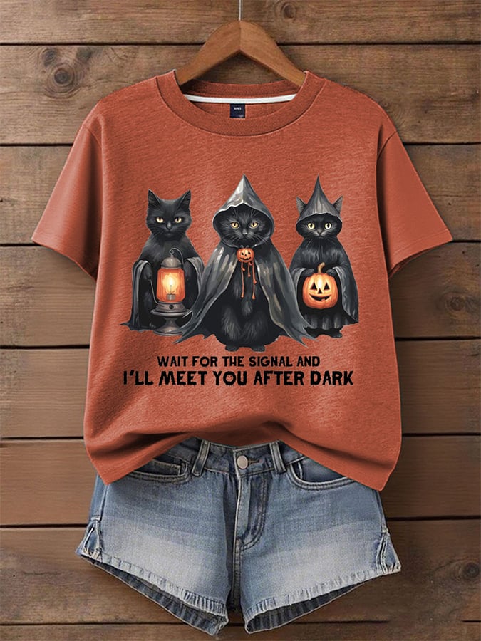Women's Halloween Print Round Neck T-Shirt