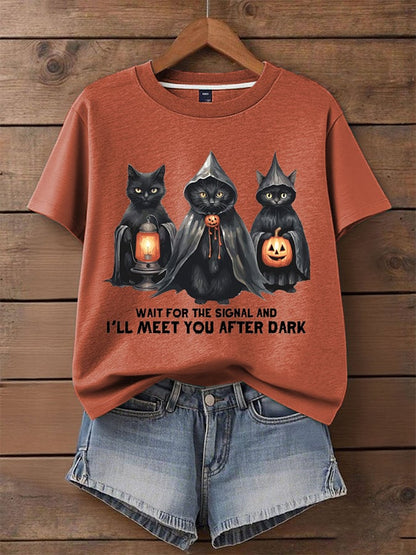 Women's Halloween Print Round Neck T-Shirt