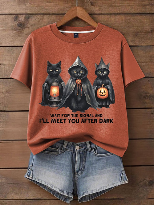 Women's Halloween Print Round Neck T-Shirt