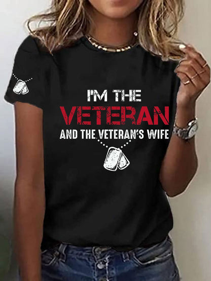Women's I'm A Veteran And The Veteran's Wife Printed Casual T-Shirt